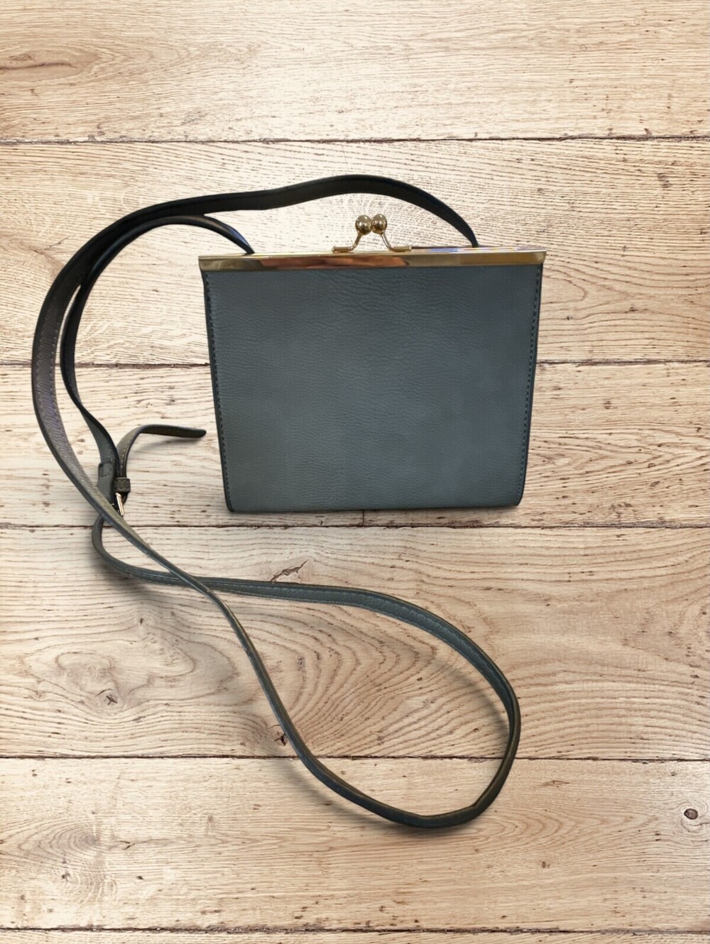 Vintage Gray Kiss Lock Purse Grandmacore Equestrian Old Money Crossbody Bag